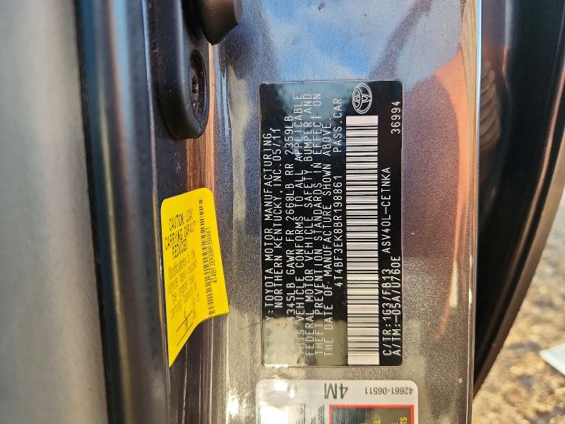 2011 Toyota Camry მანქანა იყიდება აუქციონზე, vin: 4T4BF3EK8BR198861, აუქციონის ნომერი: 70000866