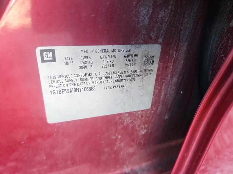 2017 Chevrolet Cruze მანქანა იყიდება აუქციონზე, vin: 1G1BE5SM0H7166683, აუქციონის ნომერი: 70146756