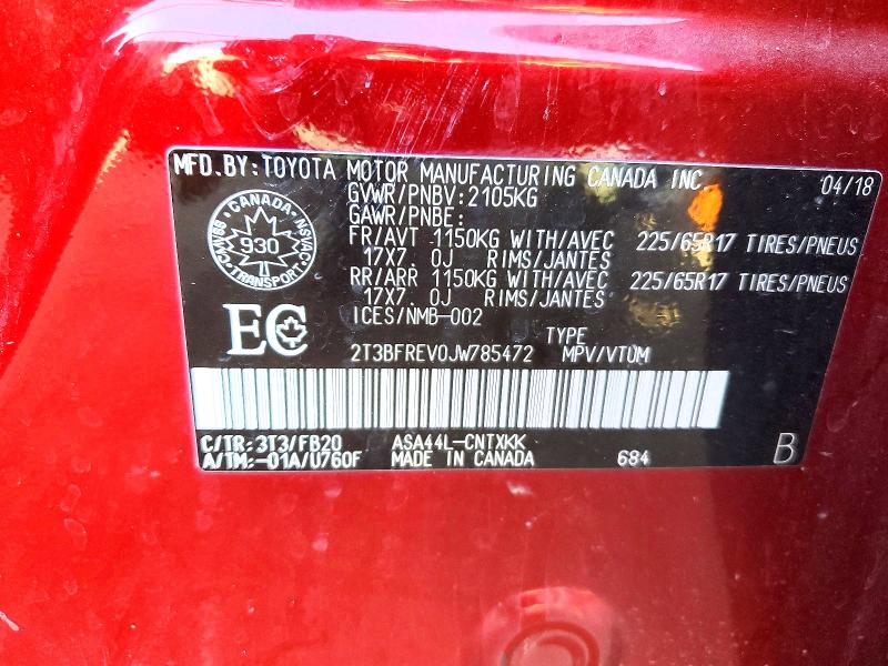 69632946 :رقم المزاد ، 2T3BFREV0JW785472 vin ، 2018 Toyota Rav4 مزاد بيع