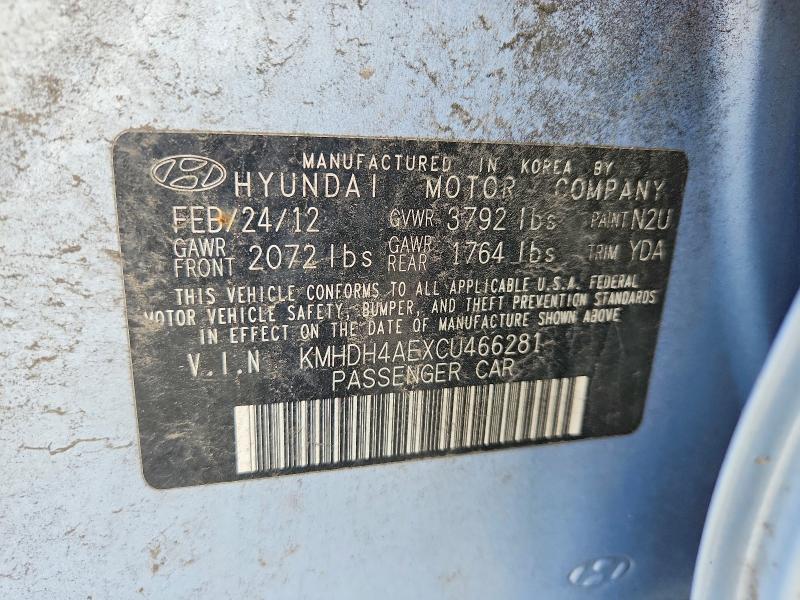 Aukcja sprzedaży 2012 Hyundai Elantra, vin: KMHDH4AEXCU466281, numer aukcji: 67652166