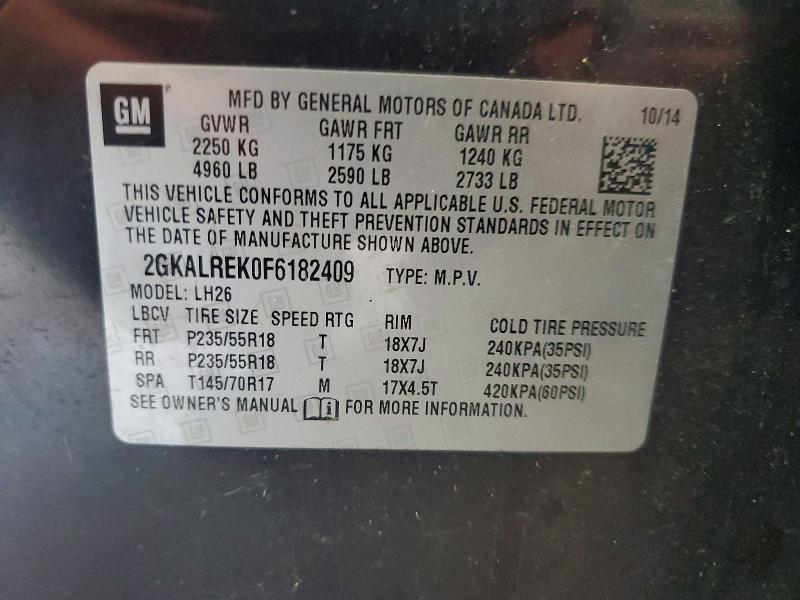 2015 Gmc Terrain მანქანა იყიდება აუქციონზე, vin: 2GKALREK0F6182409, აუქციონის ნომერი: 67155206
