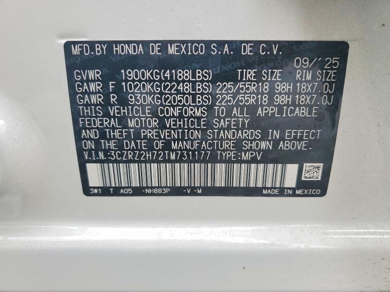 Aukcja sprzedaży 2026 Honda Hr-v, vin: 3CZRZ2H72TM731177, numer aukcji: 69137016