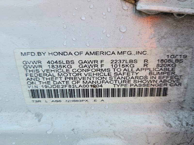 68107626 :رقم المزاد ، 19UDE2F83LA001204 vin ، 2020 Acura Ilx مزاد بيع