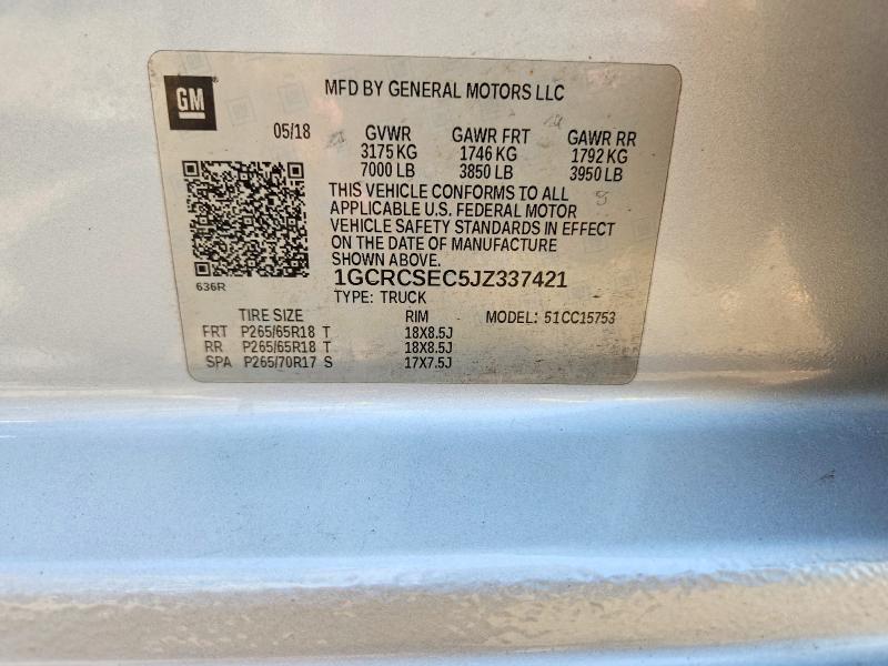 70421876 :رقم المزاد ، 1GCRCSEC5JZ337421 vin ، 2018 Chevrolet Silverado مزاد بيع