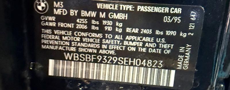 Auction sale of the 1995 Bmw M3, vin: WBSBF9329SEH04823        , lot number: 69294326
