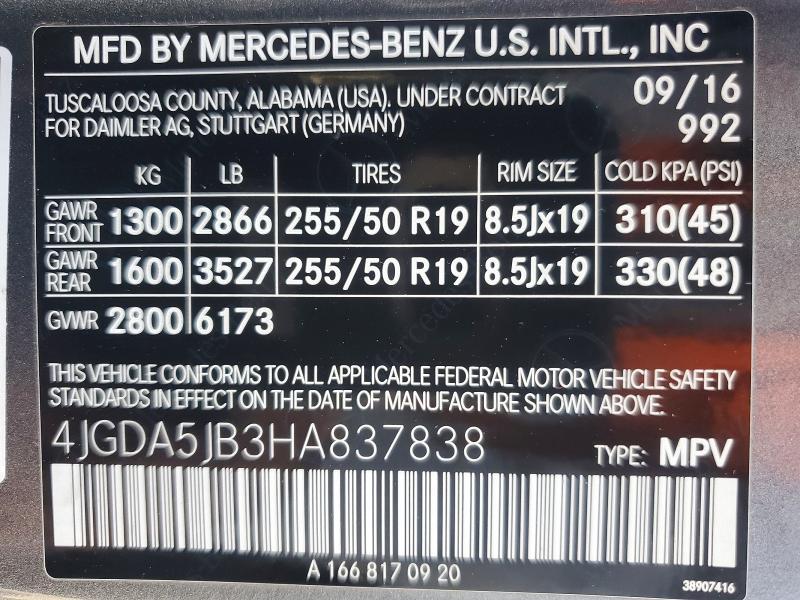 Продаж на аукціоні авто 2017 Mercedes-benz Gle, vin: 4JGDA5JB3HA837838, номер лоту: 67863736