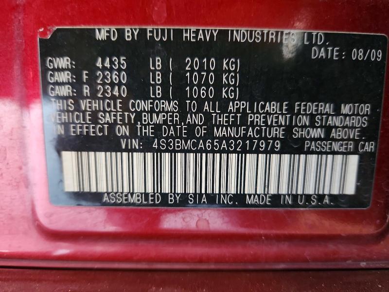 Aukcja sprzedaży 2010 Subaru Legacy, vin: 4S3BMCA65A3217979, numer aukcji: 69010386
