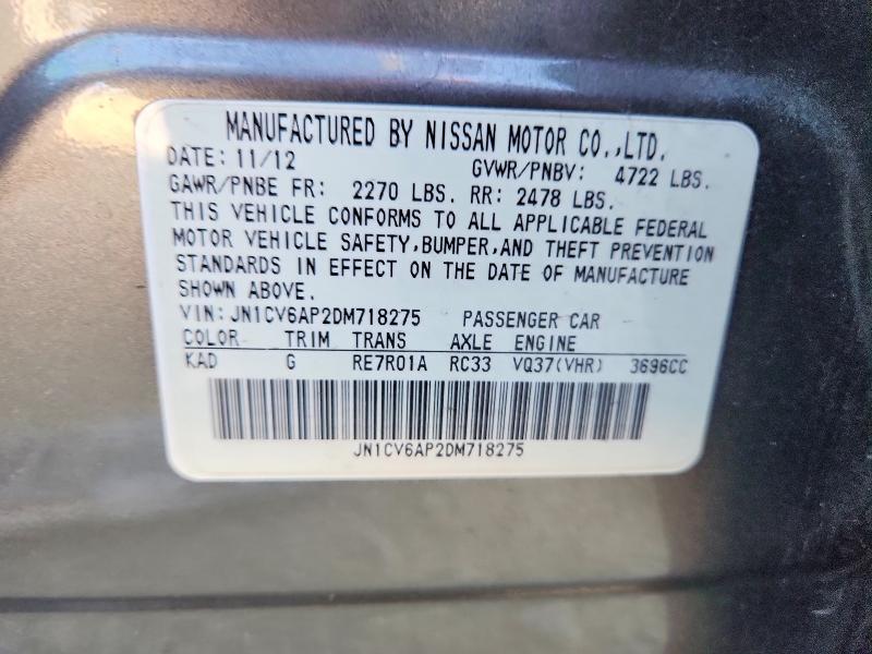 Auction sale of the 2013 Infiniti G37 Sedan, vin: JN1CV6AP2DM718275, lot number: 70294136