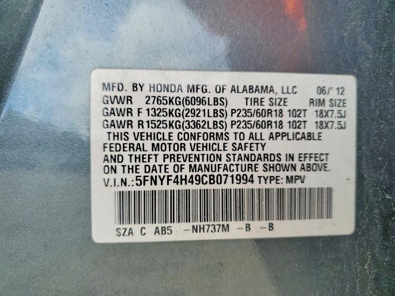 Aukcja sprzedaży 2012 Honda Pilot, vin: 5FNYF4H49CB071994, numer aukcji: 69589016