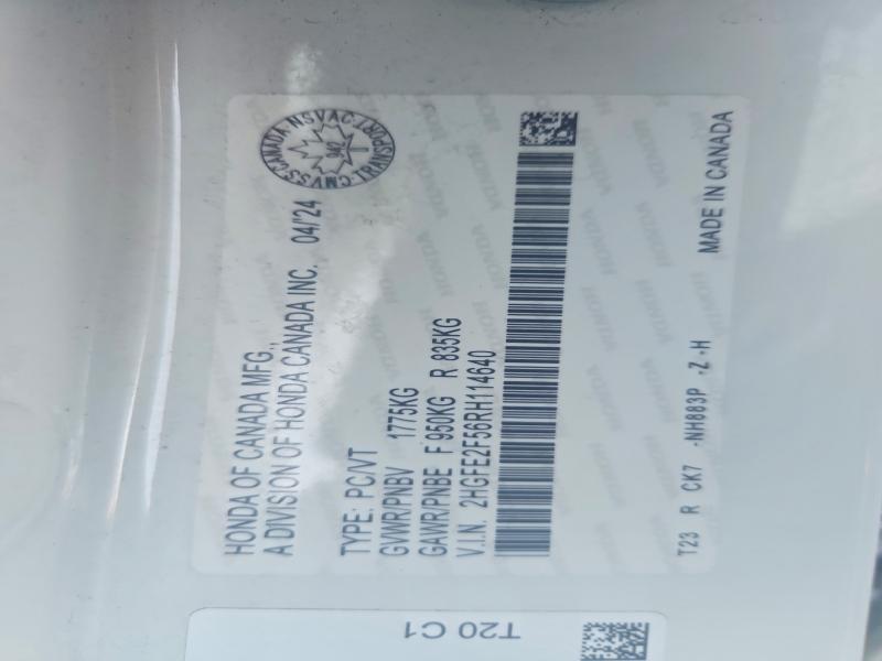 2024 Honda Civic მანქანა იყიდება აუქციონზე, vin: 2HGFE2F56RH114640, აუქციონის ნომერი: 65047166