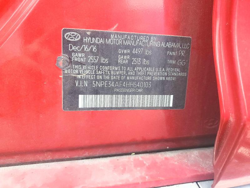 2017 Hyundai Sonata მანქანა იყიდება აუქციონზე, vin: 5NPE34AF4HH540103, აუქციონის ნომერი: 69816576