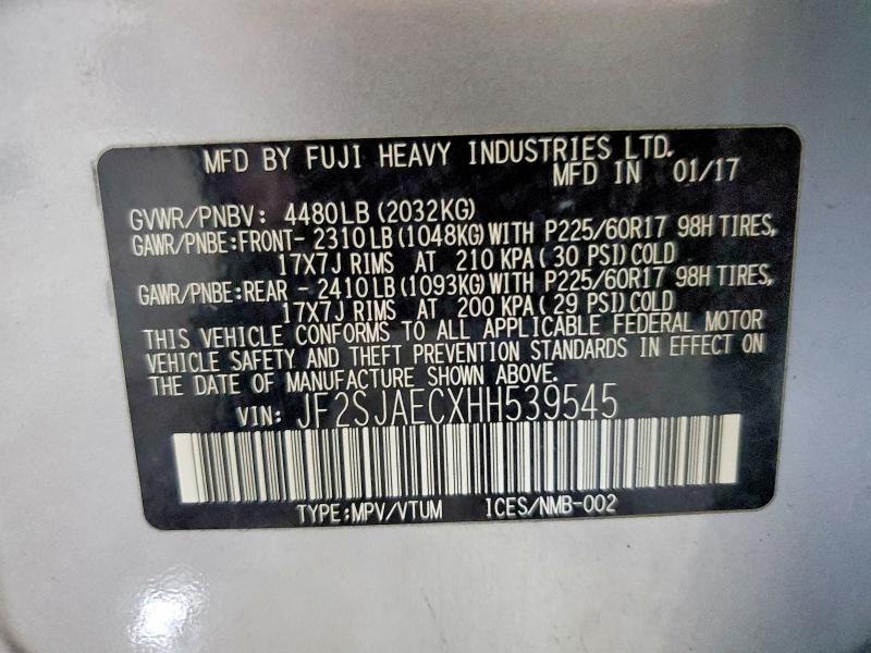 Aukcja sprzedaży 2017 Subaru Forester, vin: JF2SJAECXHH539545, numer aukcji: 68631076