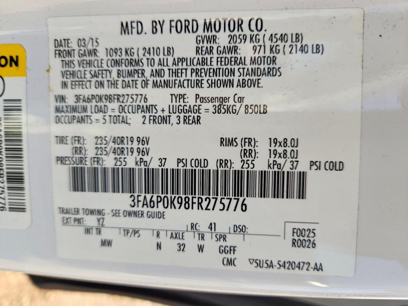 2015 Ford Fusion მანქანა იყიდება აუქციონზე, vin: 3FA6P0K98FR275776, აუქციონის ნომერი: 67281886