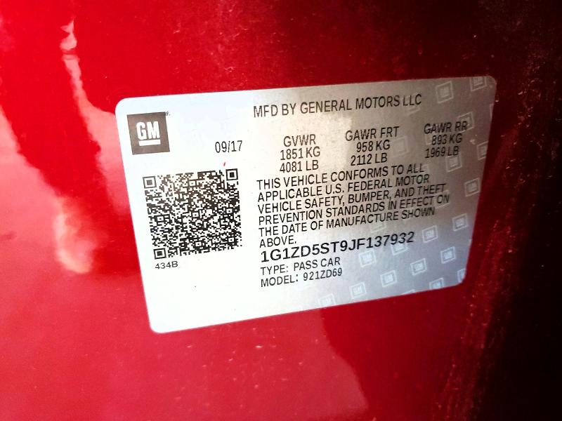 Auction sale of the 2018 Chevrolet Malibu, vin: 1G1ZD5ST9JF137932, lot number: 68094416