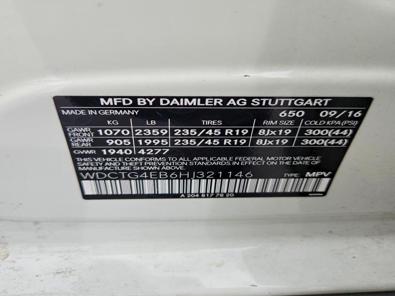 67790326 :رقم المزاد ، WDCTG4EB6HJ321146 vin ، 2017 Mercedes-benz Gla مزاد بيع