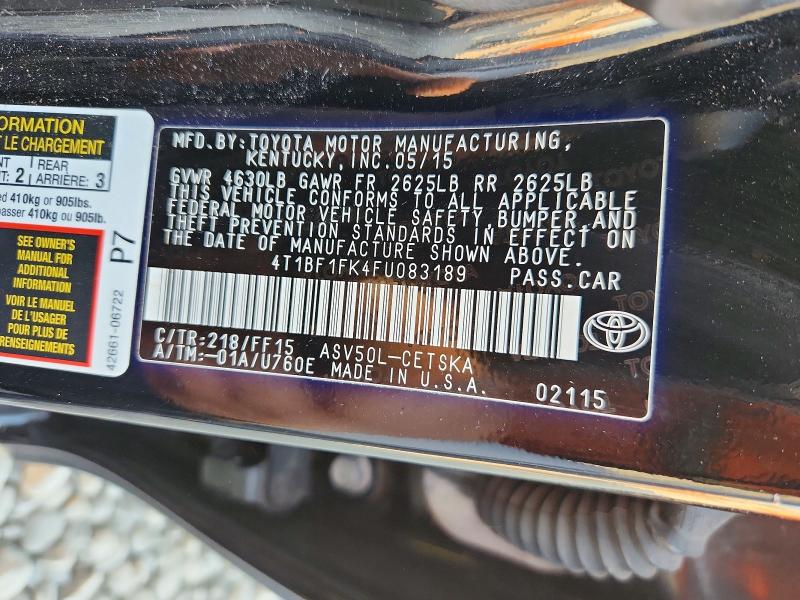 Aukcja sprzedaży 2015 Toyota Camry, vin: 4T1BF1FK4FU083189, numer aukcji: 67234256
