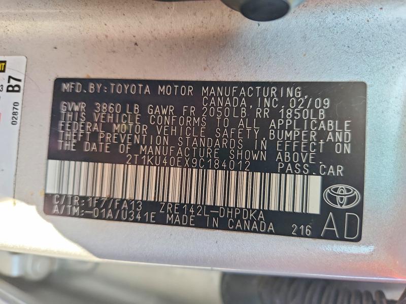 66699356 :رقم المزاد ، 2T1KU40EX9C184012 vin ، 2009 Toyota Matrix مزاد بيع