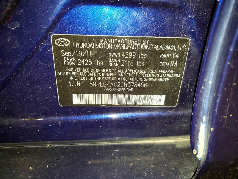 67360586 :رقم المزاد ، 5NPEB4AC2CH378456 vin ، 2012 Hyundai Sonata مزاد بيع