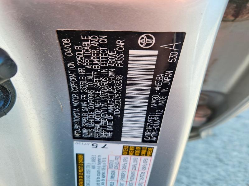 Aukcja sprzedaży 2008 Toyota Prius, vin: JTDKB20U787783838, numer aukcji: 68024636