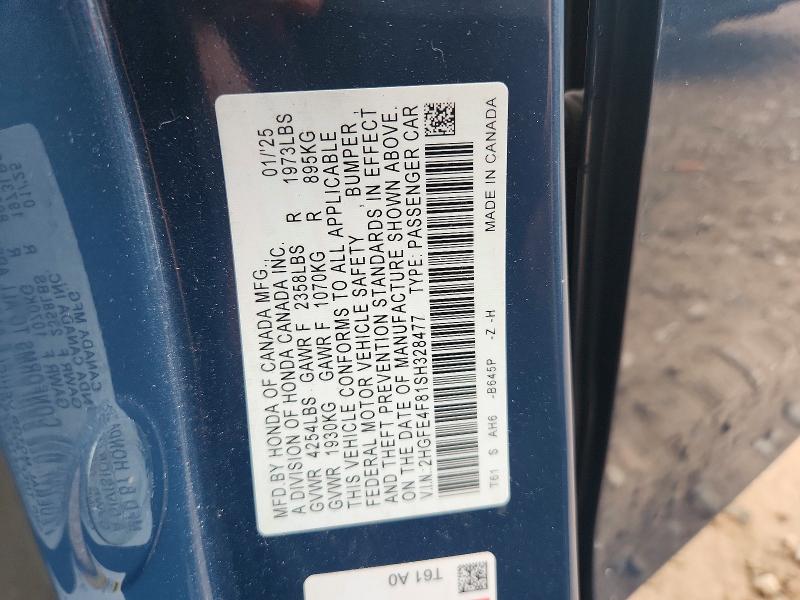 Продаж на аукціоні авто 2025 Honda Civic, vin: 2HGFE4F81SH328477, номер лоту: 68930296