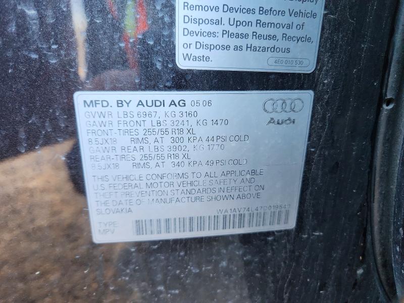 Продаж на аукціоні авто 2007 Audi Q7, vin: WA1AV74L47D019540, номер лоту: 69340226