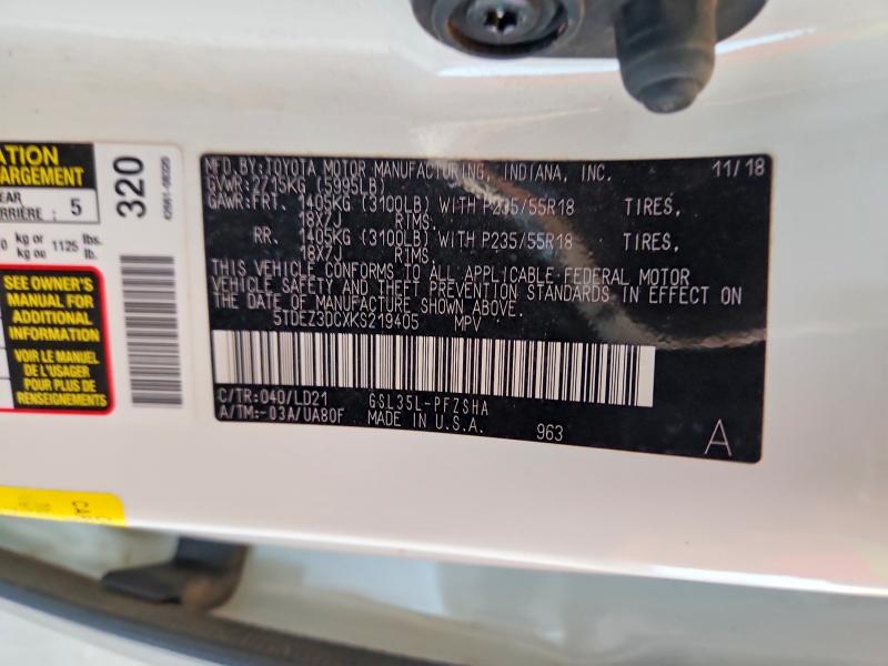 Продажа на аукционе авто 2019 Toyota Sienna, vin: 5TDEZ3DCXKS219405, номер лота: 67560366