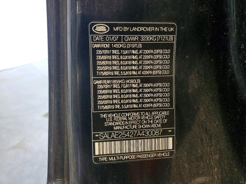 Auction sale of the 2007 Land Rover Lr3, vin: SALAE25427A430087        , lot number: 68424766