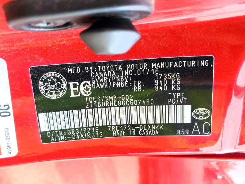 Продаж на аукціоні авто 2016 Toyota Corolla, vin: 2T1BURHE8GC607460, номер лоту: 67710396