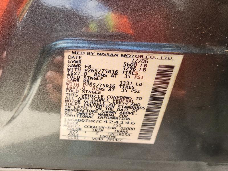2007 Nissan Frontier მანქანა იყიდება აუქციონზე, vin: 1N6AD07UX7C424146, აუქციონის ნომერი: 68506076