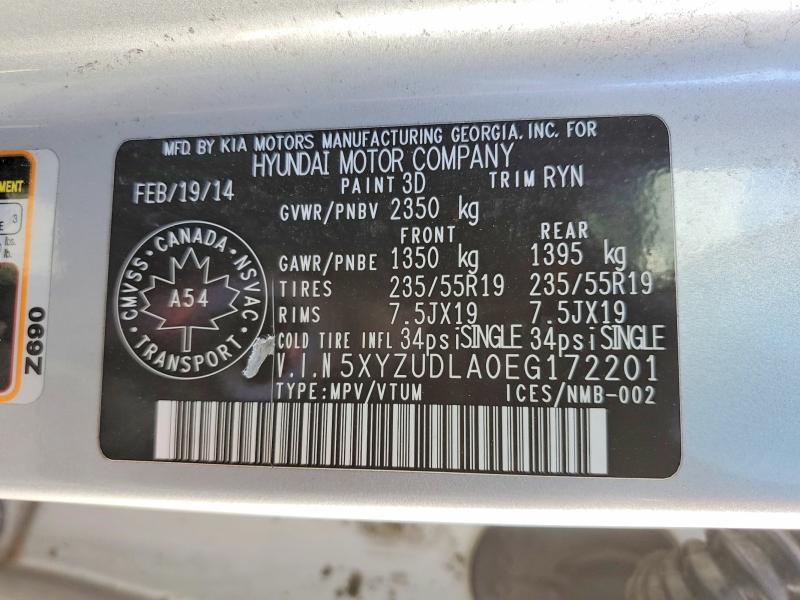 2014 Hyundai Santa Fe Sport მანქანა იყიდება აუქციონზე, vin: 5XYZUDLA0EG172201, აუქციონის ნომერი: 69811176