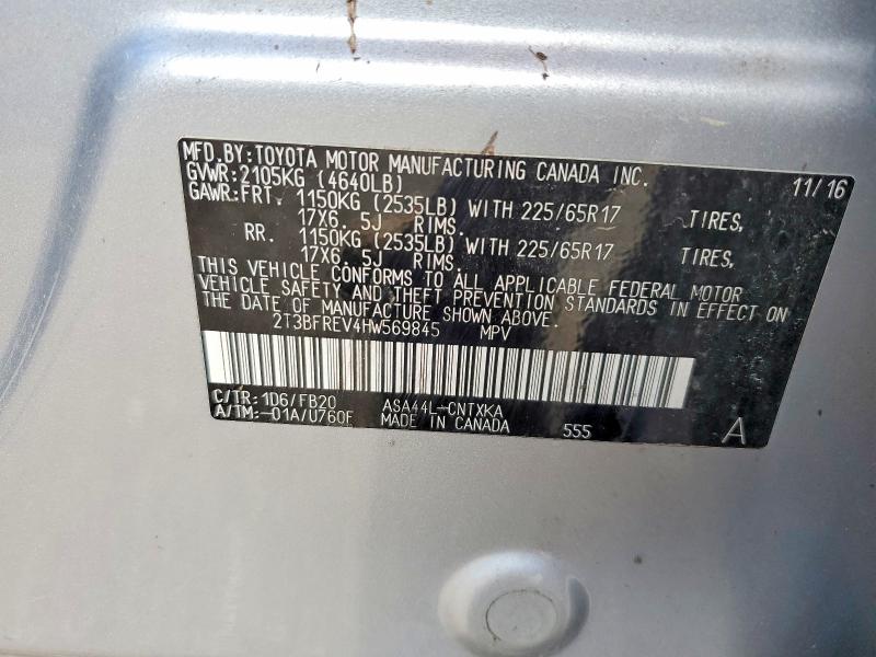 69574106 :رقم المزاد ، 2T3BFREV4HW569845 vin ، 2017 Toyota Rav4 مزاد بيع