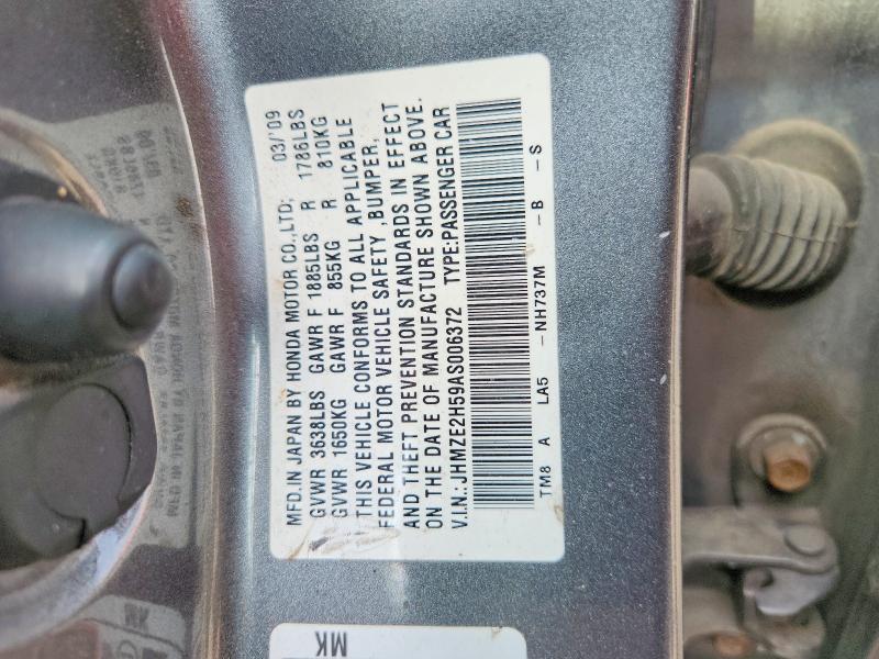 2010 Honda Insight მანქანა იყიდება აუქციონზე, vin: JHMZE2H59AS006372, აუქციონის ნომერი: 66607056