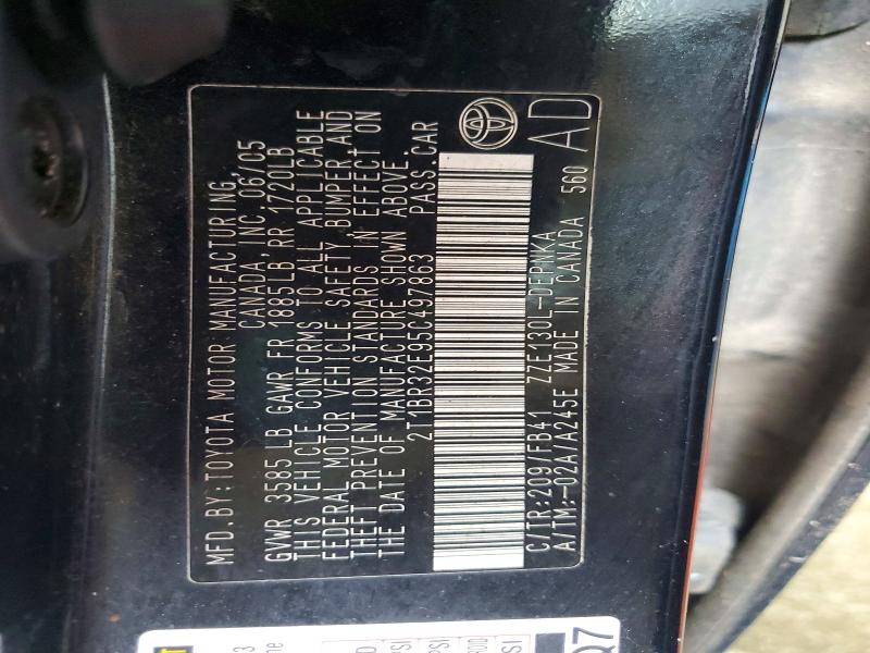 Aukcja sprzedaży 2005 Toyota Corolla, vin: 2T1BR32E95C497863, numer aukcji: 67352156