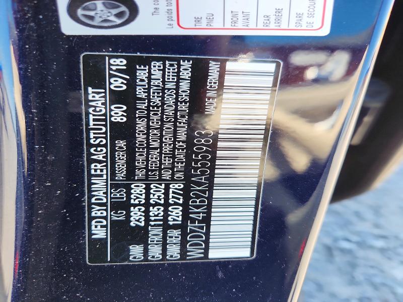 67977786 :رقم المزاد ، WDDZF4KB2KA555983 vin ، 2019 Mercedes-benz E مزاد بيع