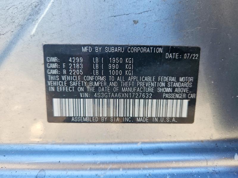 2022 Subaru Impreza მანქანა იყიდება აუქციონზე, vin: 4S3GTAA6XN1727632, აუქციონის ნომერი: 68371336