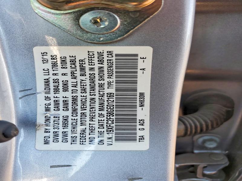 Продаж на аукціоні авто 2016 Honda Civic, vin: 19XFC2F58GE012169, номер лоту: 69640576
