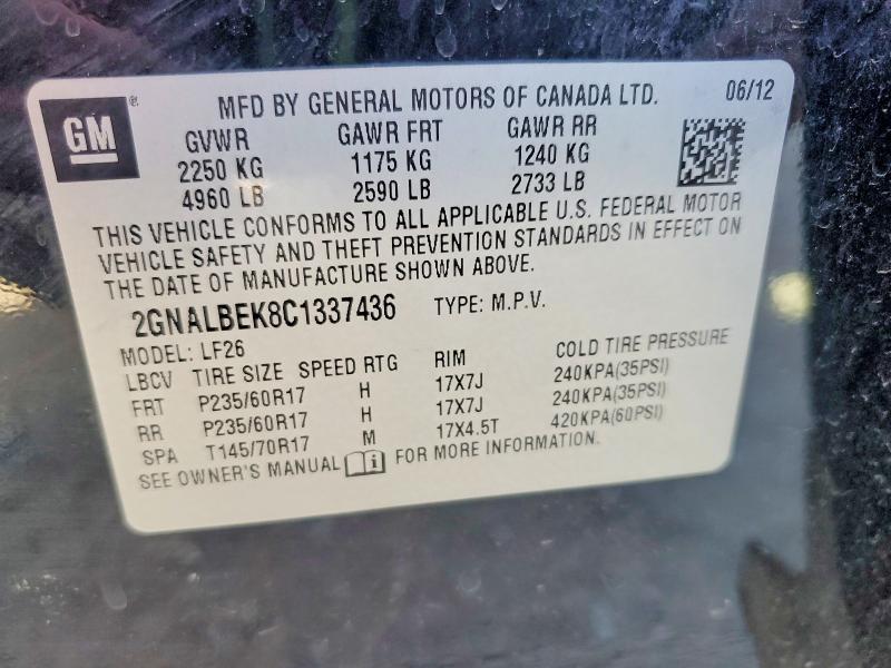 68928316 :رقم المزاد ، 2GNALBEK8C1337436 vin ، 2012 Chevrolet Equinox مزاد بيع