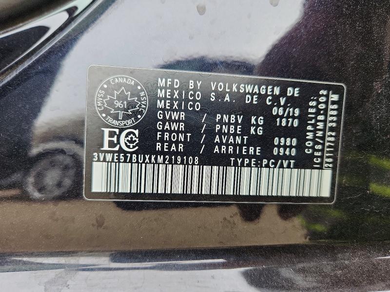 Aukcja sprzedaży 2019 Volkswagen Jetta, vin: 3VWE57BUXKM219108, numer aukcji: 70708426