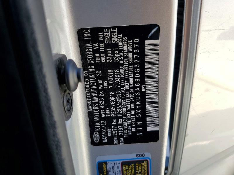 67327826 :رقم المزاد ، 5XYKU3A69DG327370 vin ، 2013 Kia Sorento مزاد بيع