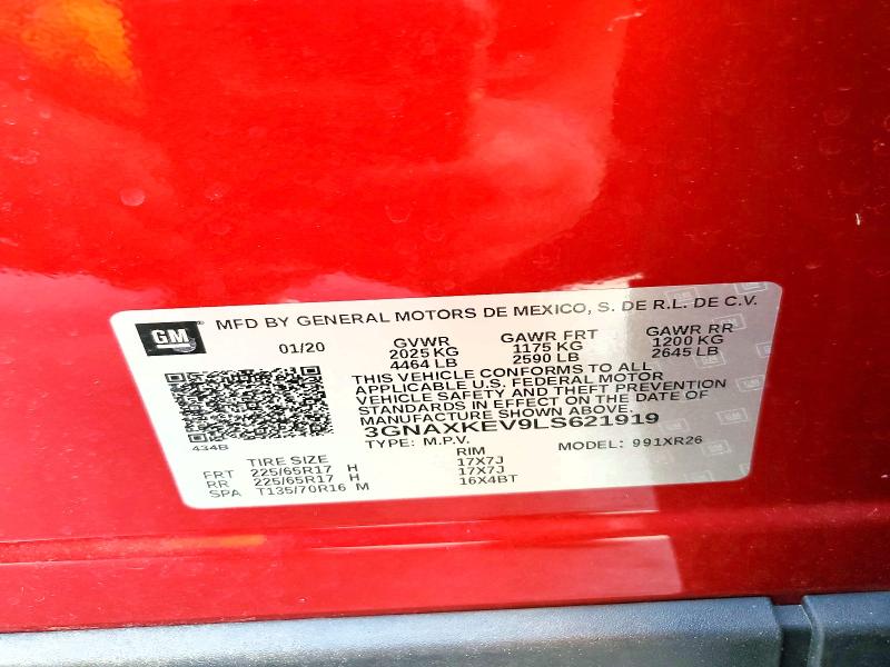70102496 :رقم المزاد ، 3GNAXKEV9LS621919 vin ، 2020 Chevrolet Equinox مزاد بيع