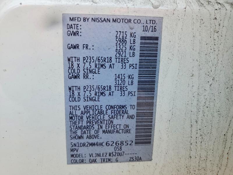 Продаж на аукціоні авто 2017 Nissan Pathfinder, vin: 5N1DR2MM4HC626852, номер лоту: 68613986