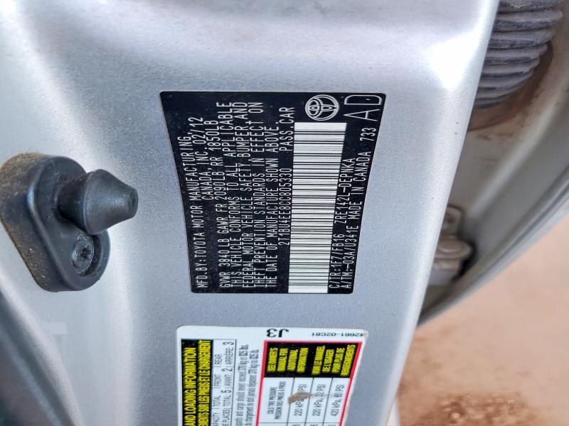 67896666 :رقم المزاد ، 2T1BU4EE8CC805330 vin ، 2012 Toyota Corolla مزاد بيع