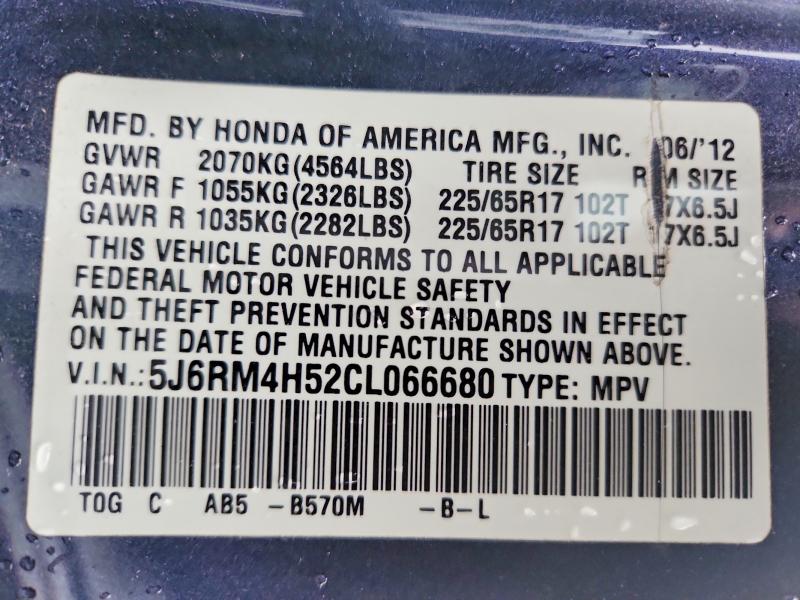 70337246 :رقم المزاد ، 5J6RM4H52CL066680 vin ، 2012 Honda Cr-v مزاد بيع