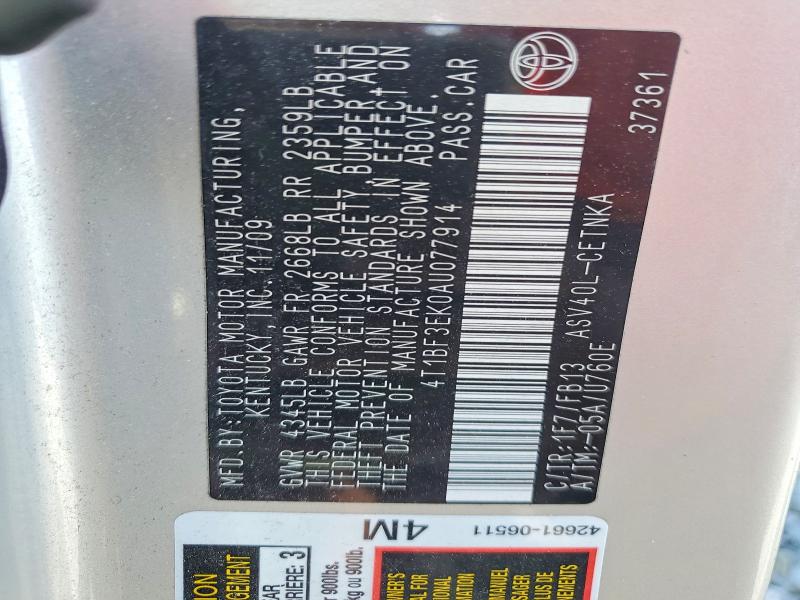 67977186 :رقم المزاد ، 4T1BF3EK0AU077914 vin ، 2010 Toyota Camry مزاد بيع