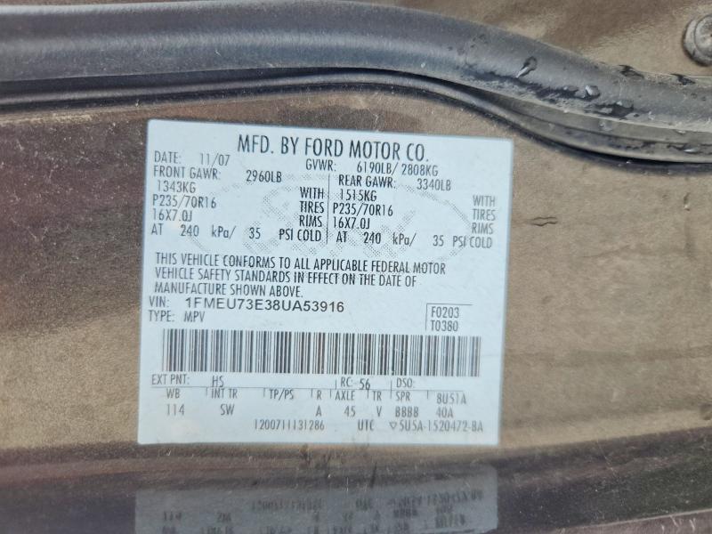 2008 Ford Explorer მანქანა იყიდება აუქციონზე, vin: 1FMEU73E38UA53916, აუქციონის ნომერი: 70423326