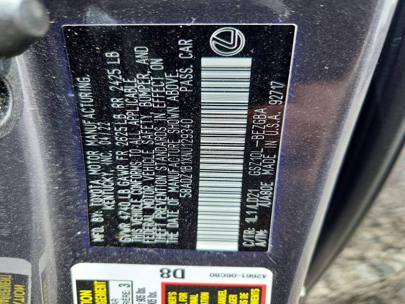 Aukcja sprzedaży 2022 Lexus Es 350, vin: 58ADZ1B1XNU129340, numer aukcji: 68107466