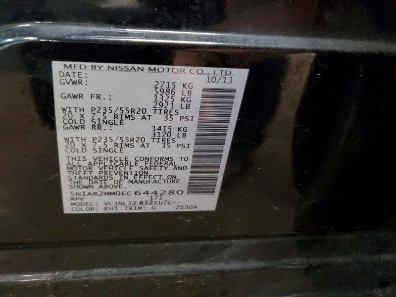 Aukcja sprzedaży 2014 Nissan Pathfinder, vin: 5N1AR2MM0EC644280, numer aukcji: 70657456