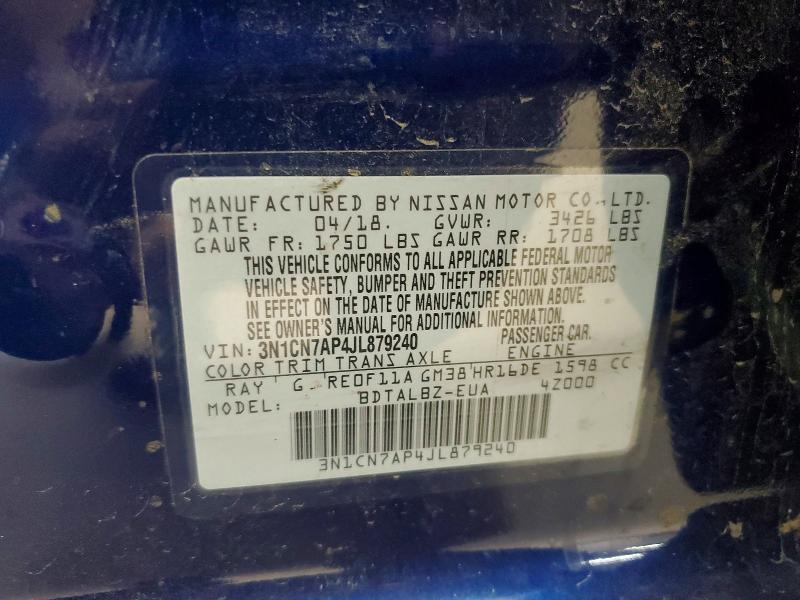 Продаж на аукціоні авто 2018 Nissan Versa, vin: 3N1CN7AP4JL879240, номер лоту: 68947976