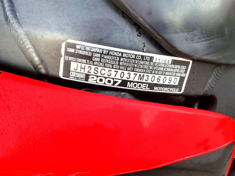 Aukcja sprzedaży 2007 Honda Cbr1000, vin: JH2SC57037M306090, numer aukcji: 70515066