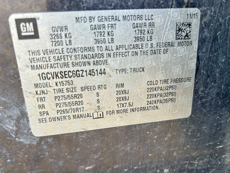 2016 Chevrolet Silverado მანქანა იყიდება აუქციონზე, vin: 1GCVKSEC6GZ145144, აუქციონის ნომერი: 67913486